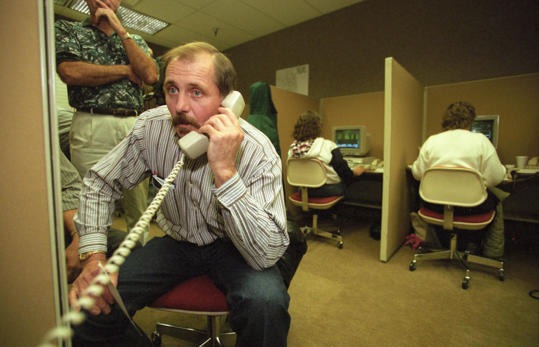 OPPD employees fielded between 800 and 1,000 calls per hour from customers with questions about power restoration. But more than 600,000 calls yielded only a busy signal. Frank Dwornicki, a supervisor in the phone room, handles a call from a frustrated customer.